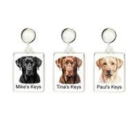 Personalised BLACK, CHOCOLATE & YELLOW LABRADOR Dog Keyrings (3 DESIGNS) | Passport Photo Size Double Sided Insert 45mm by 35mm,Ideal for Tagging Luggage Holdalls Backpacks etc
