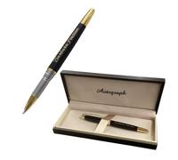 Personalised Black & Gold Autograph Rollerball Pen - Engraved Wedding Birthday Graduation Retirement Gift