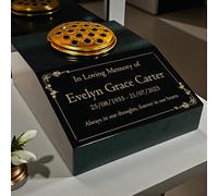 Personalised Black Granite Sloping Memorial Desk with Vase - Floral Design, Free Gold Engraving, 12x10x4"