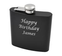 Personalised Black Hip Flask - Engraved Message, 6oz Metal Flask, Whisky Gift, Spirits Gift, Birthday, Father's Day, Christmas, Groomsmen, Best Man