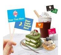 Personalised Blank Toothpick Flags with Logo/Photo 100Pcs, Personalised Cheese Markers for Hamburger Cupcakes Toppers Party Decoration Food Labeling (Style 2)