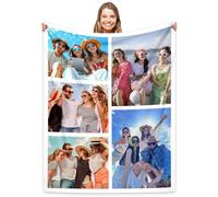 Personalised Blanket, Custom Blanket with Photo and Text Customized Flannel Blankets, for Father, Mom, Lover, Kids, Friends, Pet, Birthday, Christmas - Personalised Gifts for Women Men (5 Photo)