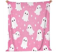 Personalised Blanket Cute Ghost Pink Star for Boys Girls Kids, Song for Sofa Bedding Living Room Pink White Blanket for Baby Shower 220 x 260 cm