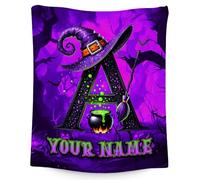 Personalised Blanket for Kids & Adults - Custom Witch Throws with Name or Initial - Cosy Halloween Decor & Gifts (4 Sizes)