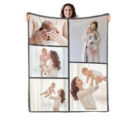 Personalised Blanket with Photo Text - Custom Throw Blanket with 5 of Your Pictures - Personalised Gifts for Women Men Family Kids Pet Friends for Birthday Fathers/Mothers Day