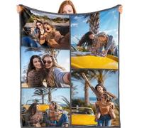 Personalised Blanket with Photo Text - Personalised Gifts for Women Men, Personalised Photo Blanket, Custom Blanket, Gifts for Family Kids Pet Friends, Gifts for Birthday Fathers/Mothers Day (5 Photo)
