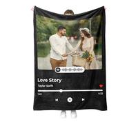 Personalised Blanket with Spotify Music Cover, Custom Spotify Code Photos Blanket, Customisable Music Gifts for Him Her, Ideal for Valentine's Day, Birthdays, Christmas, Anniversary