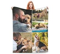 Personalised Blankets for Adults Kids, Custom Made Blanket with 5 Pictures Collage, Design Photo Memorial Throw Blankets Small Large for Pets Dog Cat Couples Family Birthday Anniversary Christmas