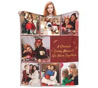 Personalised Blankets for Adults Kids, Custom Made Soft Blanket with 7 Collage Pictures, Design Photo Memorial Throw Blanket for Pets Dog Cat Couples Family Friends Birthday Anniversary Christmas, Red