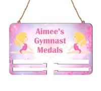 Personalised Blonde Girl's Gymnastics Medal Holder - Wooden Keepsake with Custom Name, and Single or Double Rail Options - Perfect for Gymnasts, Children's Room Decor, (Double Rail)