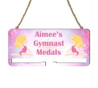 Personalised Blonde Girl's Gymnastics Medal Holder - Wooden Keepsake with Custom Name, and Single or Double Rail Options - Perfect for Gymnasts, Children's Room Decor, (Single Rail)