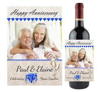 Personalised Blue 65th Wedding Anniversary Wine/Champagne Bottle Photo Label Gift Present Idea N93