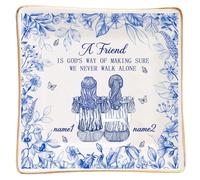 Personalised Blue And White A Friend Is God's Way Of Making Sure We Never Walk Alone Plate Custom Name Portrait Ceramic Decor Tray Jewelry Dish Gift For Bestie Friend Xmas Birth (style 33)
