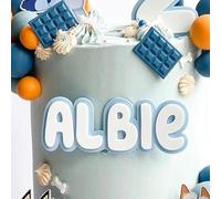 Personalised Blue and White Cake Topper, Cake Charm perfect for Bluey Cakes