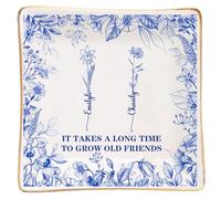 Personalised Blue And White It Takes A Long Time To Grow Old Friends Jewelry Plate Custom Name Birth Month Flower Ceramic Decor Tray Jewelry Dish Gift For Bestie Friend Birthday (style 29)