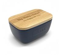 Personalised Blue Ceramic Oak Lid Butter Dish - Any Message Engraved