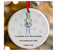 Personalised Blue Christmas Nutcracker Round Ceramic Hanging Tree Decoration, Babies 1st Christmas, First Xmas as Mr and Mrs - 7cm