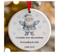 Personalised Blue Christmas Santa Claus Round Ceramic Hanging Tree Decoration, Babies 1st Christmas, First Xmas as Mr and Mrs - 7cm