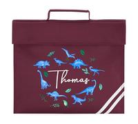 Personalised Blue Dinosaurs Book Bag for Boys Watercolour Dino Return to School Nursery Kids Bag, One Size, Burgundy