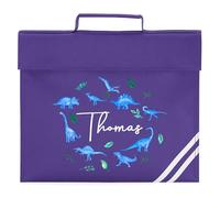 Personalised Blue Dinosaurs Book Bag for Boys Watercolour Dino Return to School Nursery Kids Bag, One Size, Purple