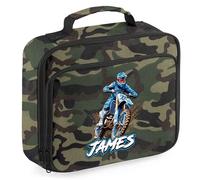 Personalised Blue Dirtbike Lunch Bag for Kids Off Road Motorbike Back to School Nursery Lunchbox, 24cm x 20cm x 8cm, Camo