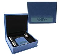 Personalised Blue PU Leather Hip Flask Gift Set - Flask for Men - Premium Wedding Favour Gift with Cups and Funnel… (Style 8)