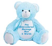 Personalised Blue Teddy Bears New Baby 1st Birthday Christening Flower Girl Bridesmaid Pageboy Gift (Blue Bear)