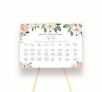 Personalised Blush Floral Wedding Seating Plan Sign - Peach and Ivory Rose Table Plan - Botanical Reception Board, A3, A2, A1, Premium Foamboard