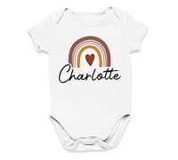Personalised Boho Rainbow Babygrow, Cute Gifts For Newborn Baby Girls Custom Printed Name, Soft Cotton Baby Grow Short Sleeve Vest Sleepsuit Clothing 0 Months to 18 Months, 0-3 Months, White