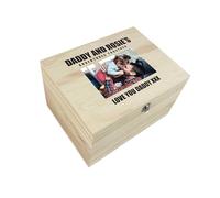 Personalised Bold Custom Text Pine Photo Memory Box | Father's Day Gift | Custom Wooden Keepsake Box | Upload Your Own Photo | Metal Hinges & Clasp | W36cm x D27cm x H20cm