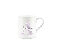 Personalised Bone China Mug - Floral Pink Letter A - Small Coffee Tea Mug Gift Present