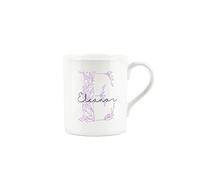 Personalised Bone China Mug - Floral Pink Letter E - Small Coffee Tea Mug Gift Present
