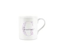 Personalised Bone China Mug - Floral Pink Letter G - Small Coffee Tea Mug Gift Present