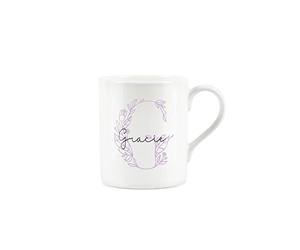 Personalised Bone China Mug - Floral Pink Letter G - Small Coffee Tea Mug Gift Present
