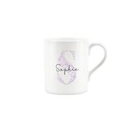 Personalised Bone China Mug - Floral Pink Letter S - Small Coffee Tea Mug Gift Present