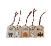 Personalised Boo Basket Tag, Wooden Halloween Tag, Spooky Gift Tag, Trick or Treat, Ghost, Pumpkin, Bat, Cat, Skull, Boo Basket Gift, Tombstone