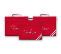 Personalised Book Bag School Kids Children's Boys Girls Junior Toddlers Any Name Glitter Lunch Organiser Swimming P.E Bag Handwriting (Red)