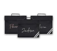 Personalised Book Bag School Kids Children's Boys Girls Junior Toddlers Any Name Glitter Lunch Organiser Swimming P.E Bag Handwriting (Black)