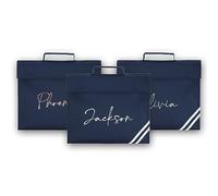 Personalised Book Bag School Kids Children's Boys Girls Junior Toddlers Any Name Glitter Lunch Organiser Swimming P.E Bag Handwriting (Navy)