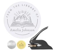 Personalised Book Embosser Stamp with Name and Logo, Custom Embossed Book Stamp for Books, Cards, Libraries, Envelopes, Wedding Invitations, Notary Seal Labels (Style 2)
