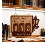 Personalised Book Tracker Sign, Custom Books Read This Year Counter, Book Lover Gift for Teachers, Librarians, Women, Readers, Wooden Hanging Library Decor, Bookshelf Accessory, Christmas Bookish Gift