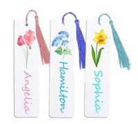 Personalised Bookmark with Name&Birth Flower, Custom Metal Book Marks with Tassel, Cute Bookmarks for Women Teachers Students Readers - Printing on 2 Sides,15.2x3.8 cm