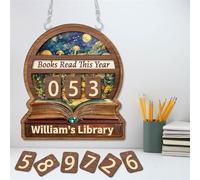 Personalised Books Read This Year Hanging Tracker Custom Name Wooden Book Counter Sign Bookshelf Library Decorative Plaque Gift for Writers Readers Bookworn Xmas Birthday (Style 2)