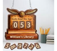 Personalised Books Read This Year Hanging Tracker Custom Name Wooden Book Counter Sign Bookshelf Library Decorative Plaque Gift for Writers Readers Bookworn Xmas Birthday (Style 3)
