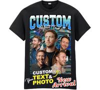 Personalised Bootleg Rap T-Shirt, Custom Photo & Text Tee for Women & Men, Unique Gift Idea for Girlfriend Boyfriend, Birthday & Any Occasion Customised Top (Style 4)