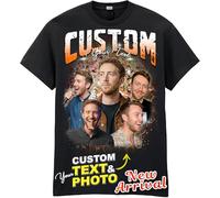 Personalised Bootleg Rap T-Shirt, Custom Photo & Text Tee for Women & Men, Unique Gift Idea for Girlfriend Boyfriend, Birthday & Any Occasion Customised Top (Style 2)