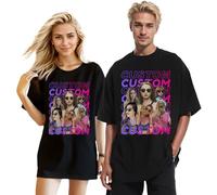 Personalised Bootleg Rap Tee Shirts Custom Face T Shirt with Picture Text Custom Vintage Graphic T-Shirt for Women Men Personalized Shirts for Girlfriend Boyfriend Gifts for Birthday Christmas