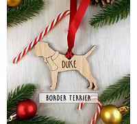 Personalised Border Terrier Wooden Dog Decoration - Sustainable Oak Tree Bauble
