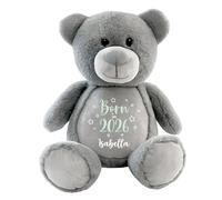 Personalised Born in 2026 Teddy Bear Grey New Baby Gift with Name