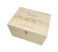 Personalised "Born In 2026" Wooden Baby Box | Engraved Stars New Baby Memory Box | Custom Name & Birth Details Keepsake Chest | 2026 Christening & Baptism Gift| W26cm x D19cm x H15.5cm